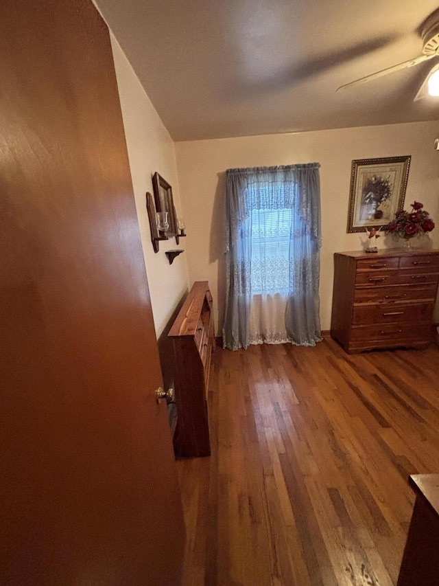 bedroom featuring hardwood / wood-style flooring and ceiling fan