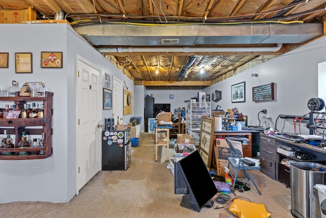 basement with light carpet