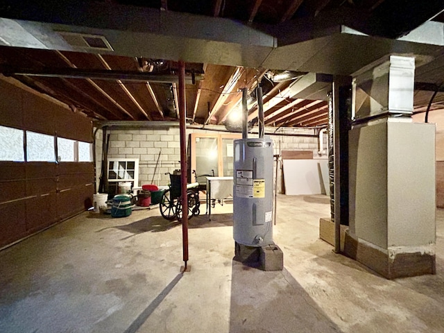 basement with water heater