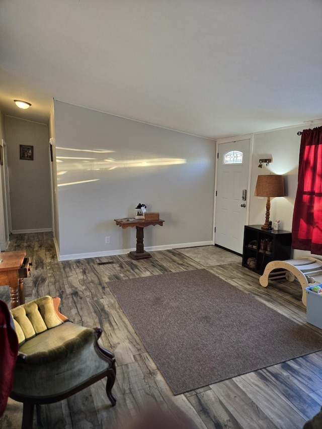 foyer entrance with hardwood / wood-style flooring