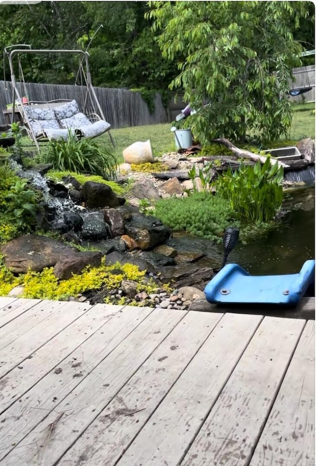 view of yard featuring a wooden deck