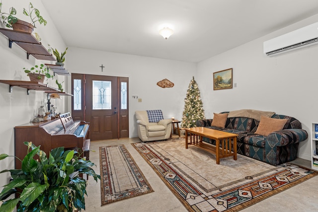 living room with a wall mounted air conditioner