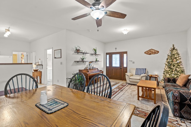 dining space featuring ceiling fan