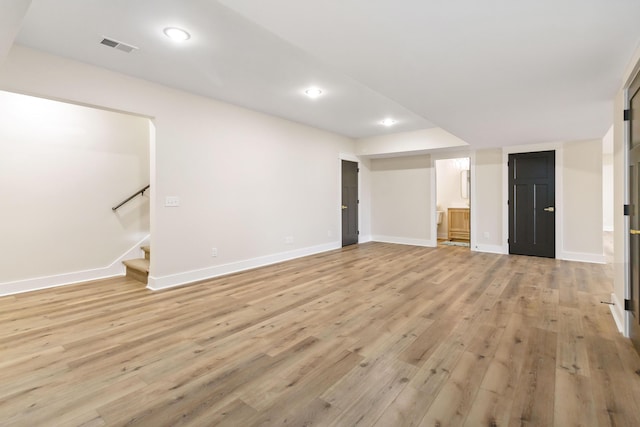 interior space with light hardwood / wood-style floors