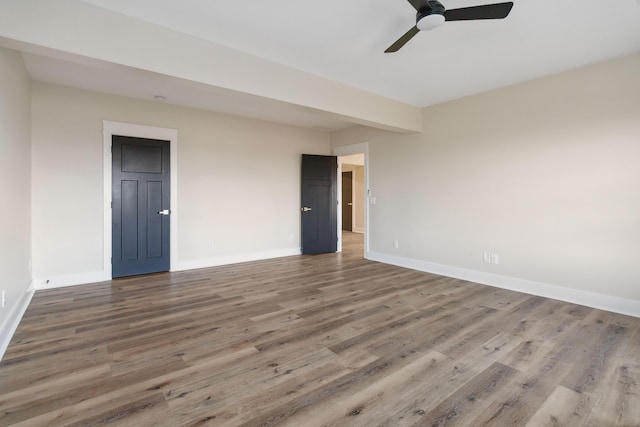 unfurnished room featuring wood-type flooring and ceiling fan