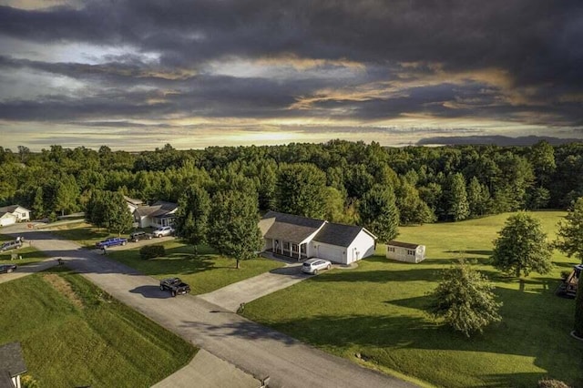 view of aerial view at dusk