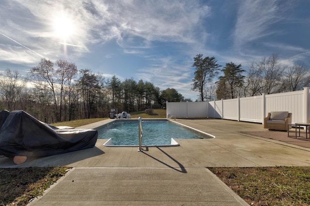 view of swimming pool featuring a patio area