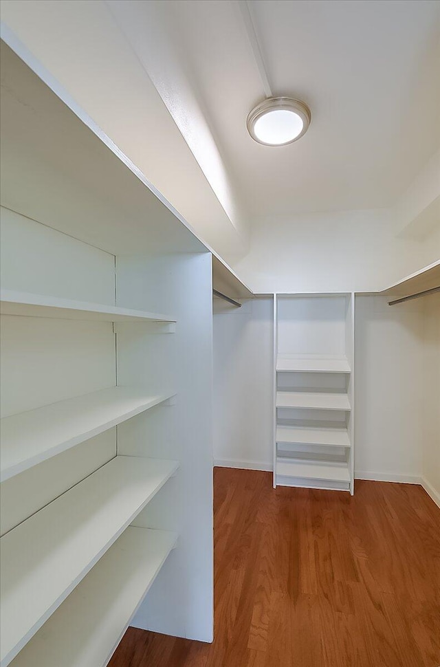 walk in closet with hardwood / wood-style floors