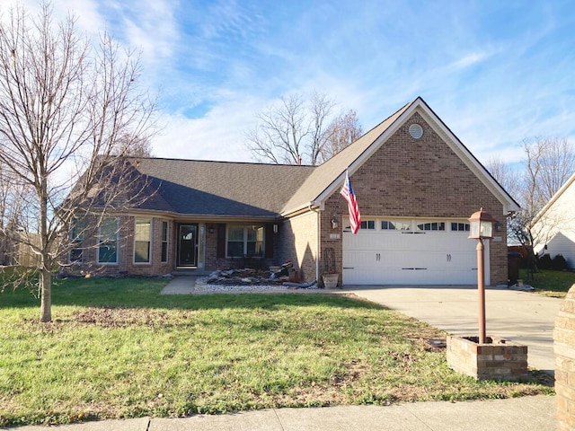 single story home with a front lawn and a garage