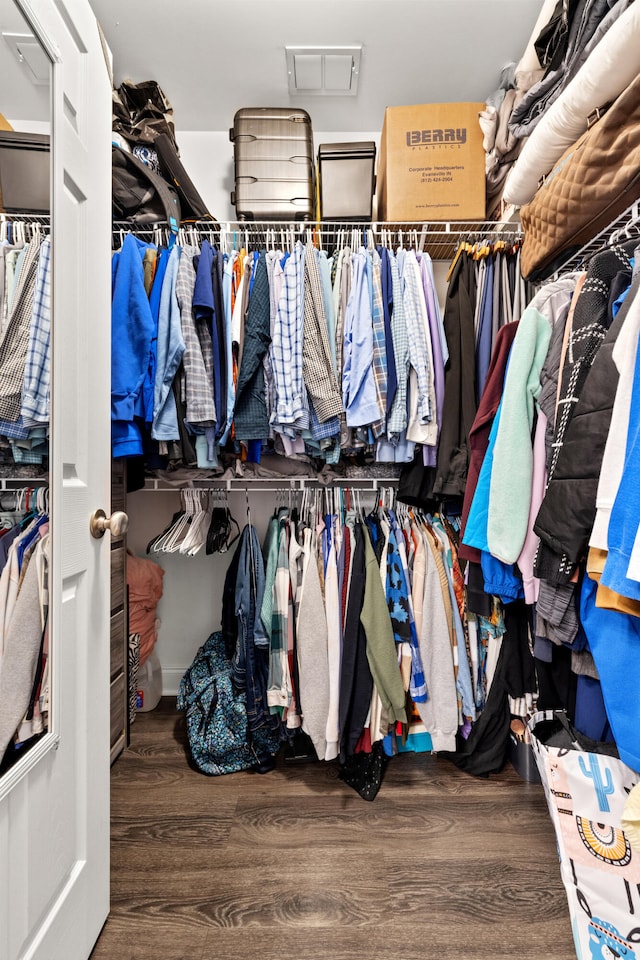 walk in closet featuring wood finished floors