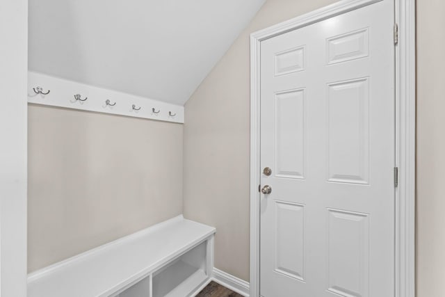 mudroom with lofted ceiling