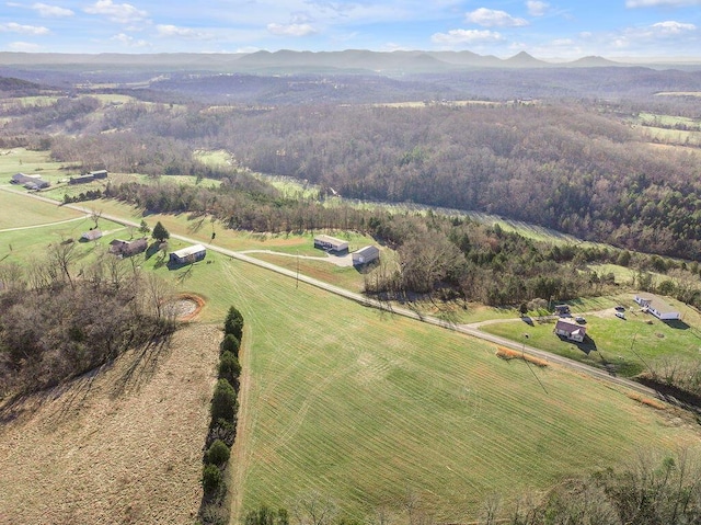 bird's eye view with a mountain view and a rural view