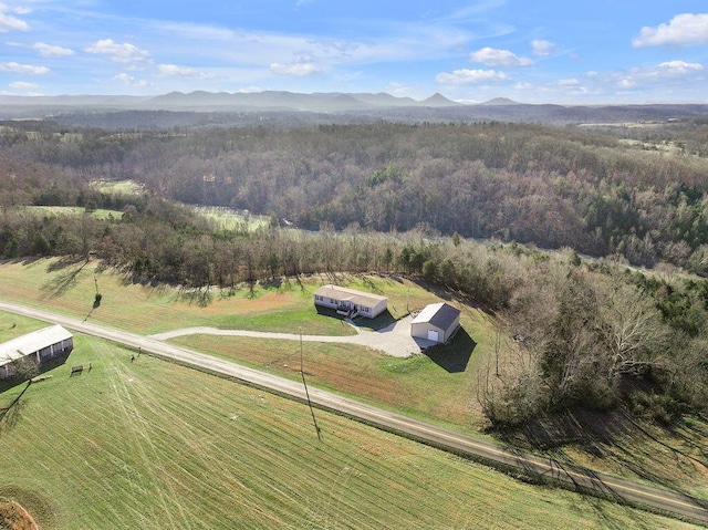 aerial view with a mountain view and a rural view