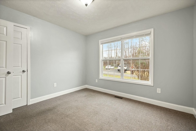 spare room with carpet flooring and a textured ceiling