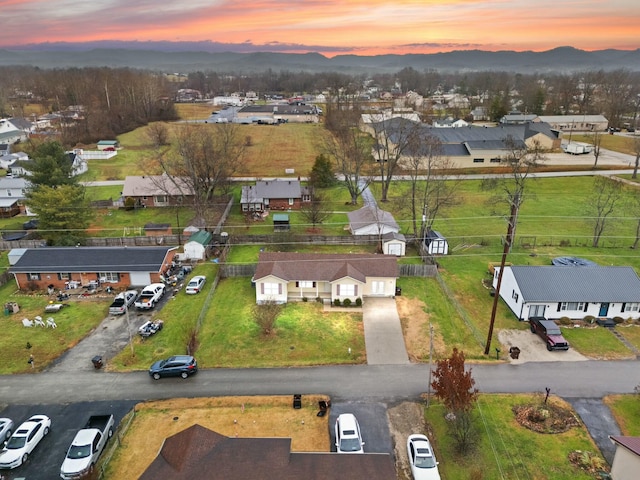 view of aerial view at dusk