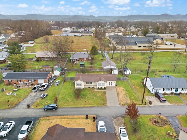 bird's eye view with a mountain view