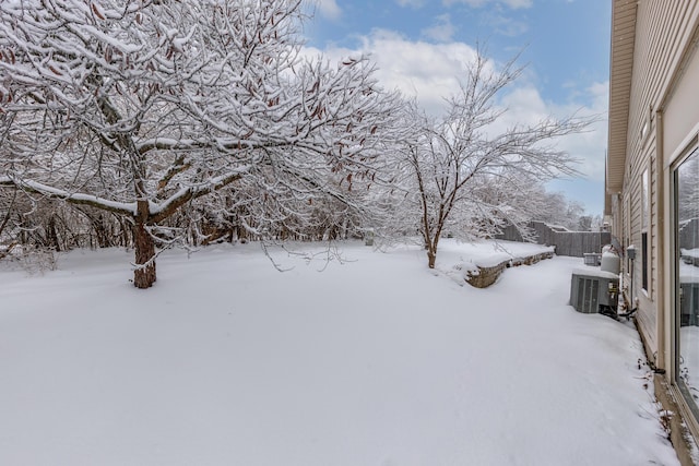 snowy yard with cooling unit