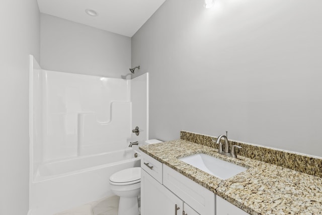 full bathroom with vanity, toilet, and bathtub / shower combination