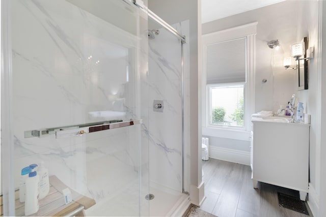 424 S 4th St, Danville, KY 40422 - full bathroom with a marble finish shower, vanity, and toilet