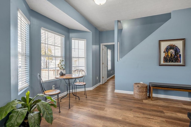 living area featuring wood finished floors and baseboards