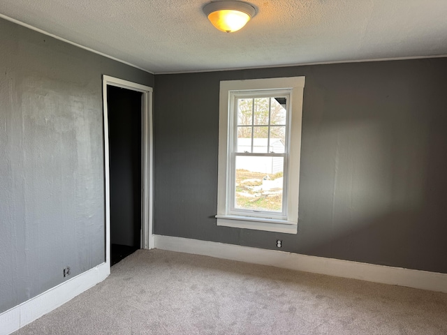 carpeted spare room with a textured ceiling