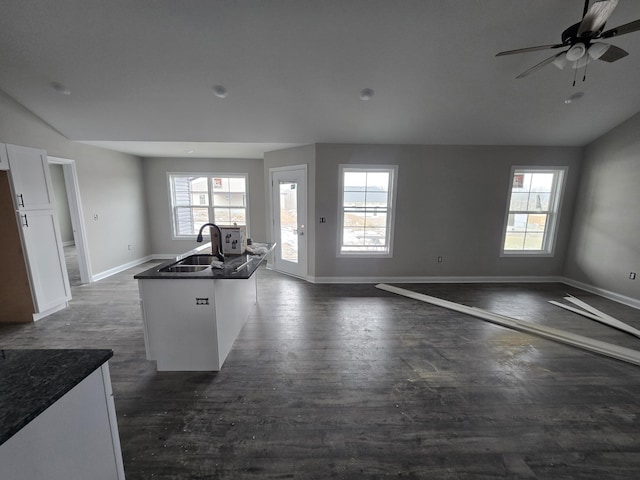 kitchen with white cabinetry, sink, dark hardwood / wood-style flooring, and a wealth of natural light