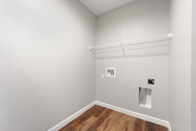 clothes washing area with washer hookup, dark wood-type flooring, and electric dryer hookup