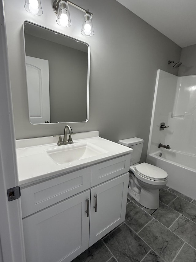 full bath featuring toilet,  shower combination, and vanity