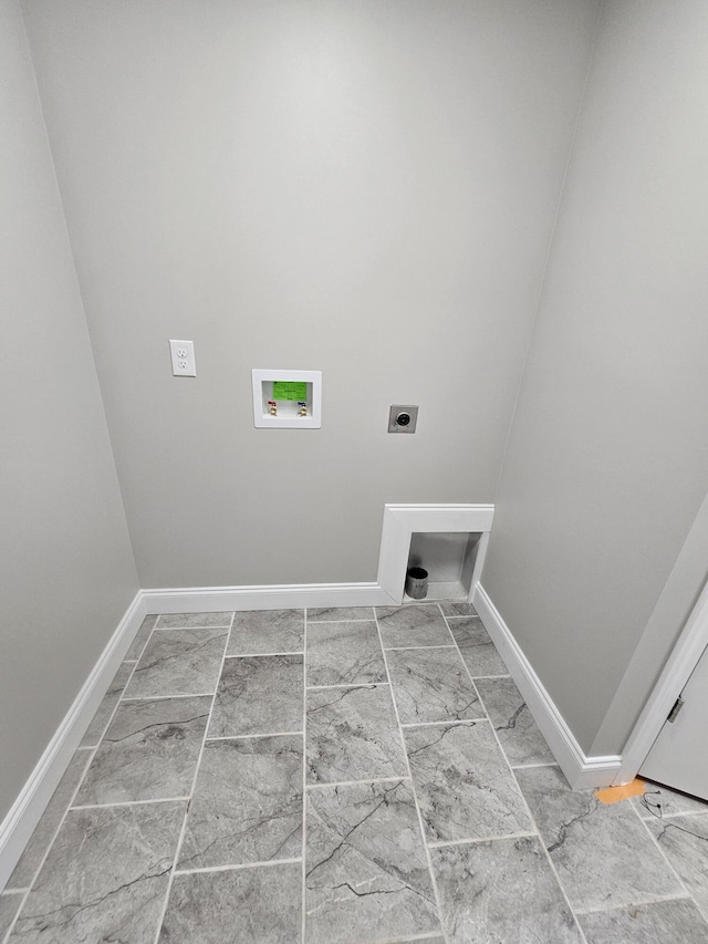 clothes washing area featuring washer hookup, laundry area, hookup for an electric dryer, and baseboards