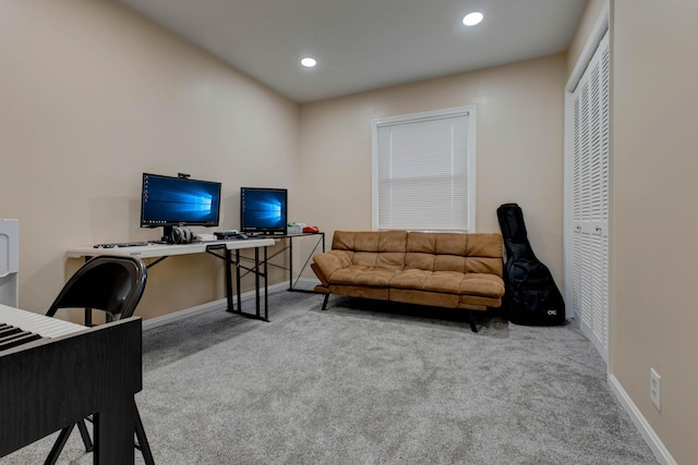 view of carpeted home office