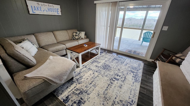 living room with hardwood / wood-style flooring