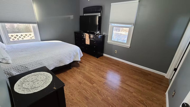 bedroom with wood-type flooring