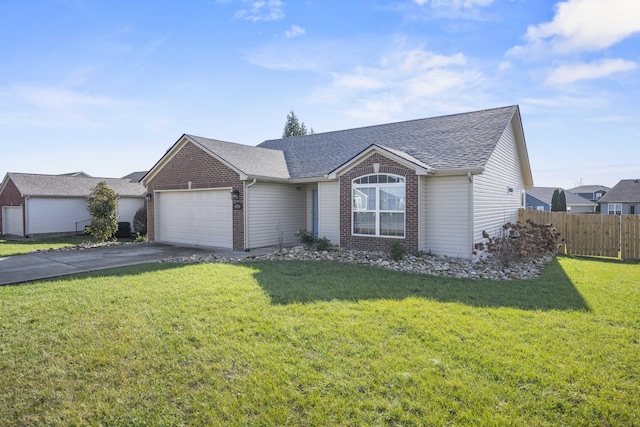 ranch-style house with a front lawn and a garage