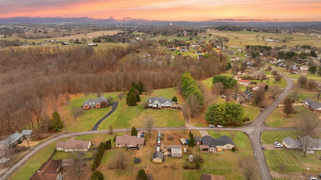 view of aerial view at dusk