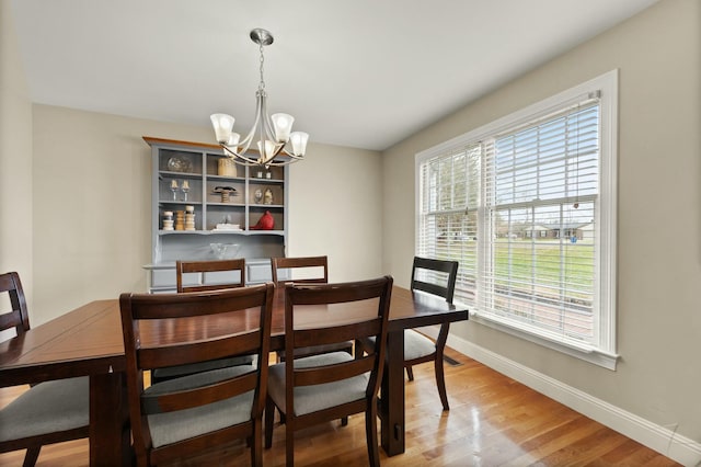 dining room featuring hardwood / wood-style floors and a notable chandelier