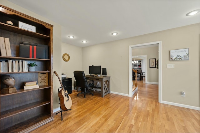 office area featuring light hardwood / wood-style floors