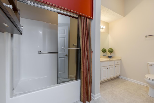 full bathroom with vanity,  shower combination, and toilet