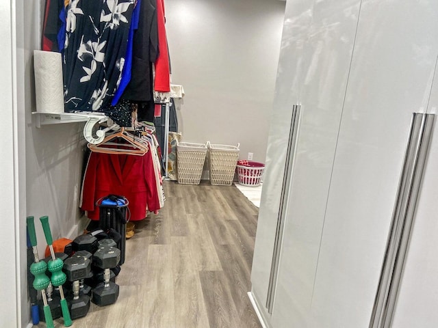 spacious closet with light hardwood / wood-style floors