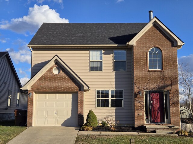 view of front facade with central AC, a front lawn, and a garage