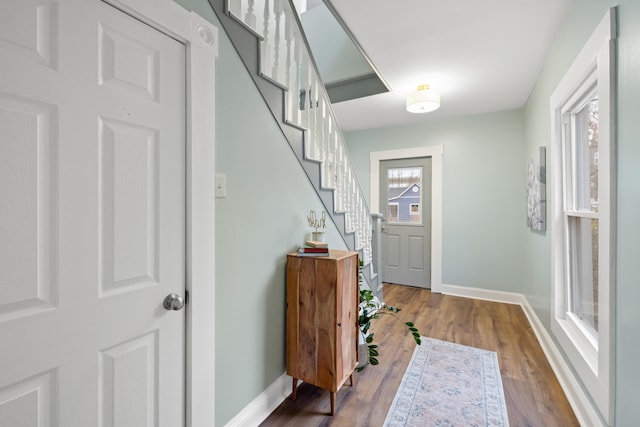 foyer entrance with hardwood / wood-style flooring