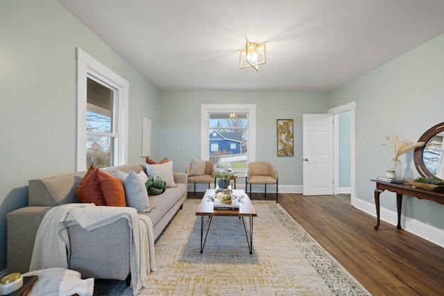 living room with hardwood / wood-style floors