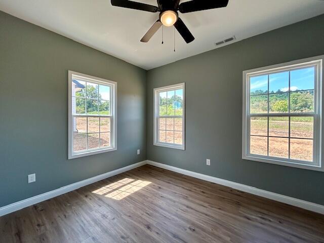 spare room featuring hardwood / wood-style flooring and ceiling fan