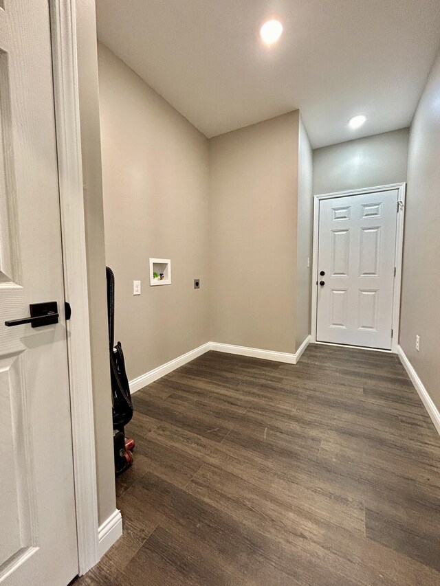 laundry room with washer hookup, electric dryer hookup, and dark hardwood / wood-style floors