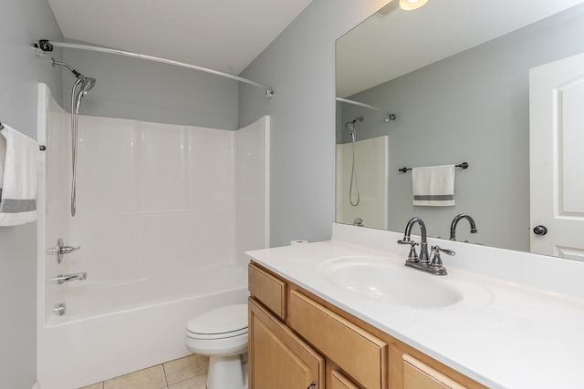 full bathroom with tile patterned floors, vanity, toilet, and tub / shower combination