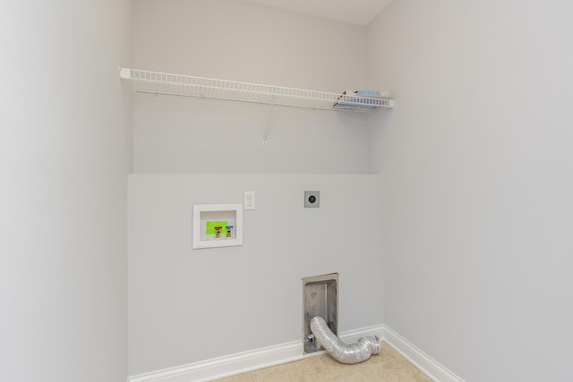 laundry room featuring hookup for an electric dryer, laundry area, baseboards, and hookup for a washing machine
