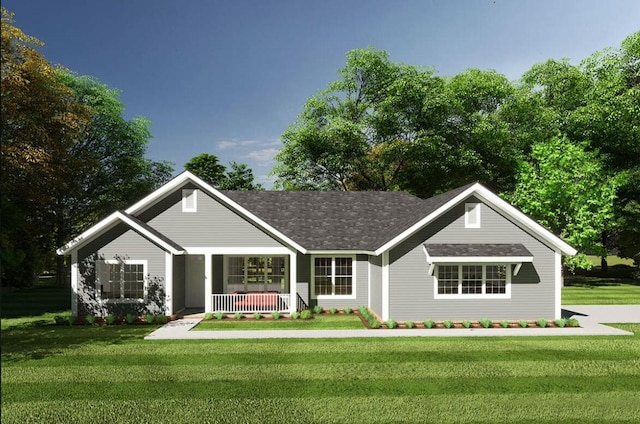 view of front of house with a front yard and a porch