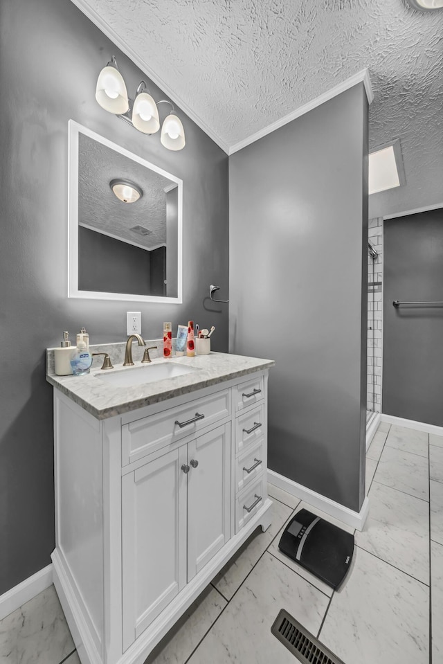 bathroom with a shower and vanity