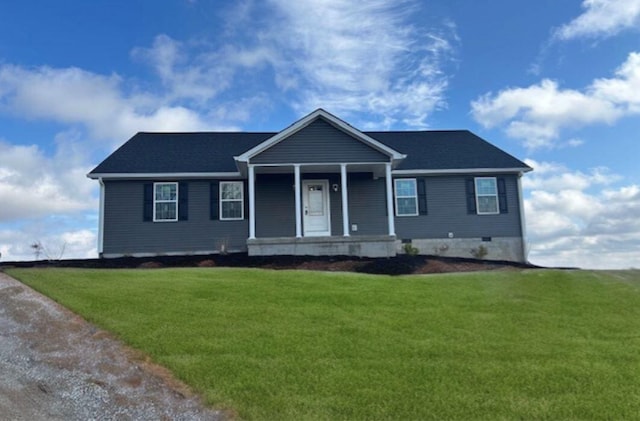 view of front of house featuring covered porch and a front yard