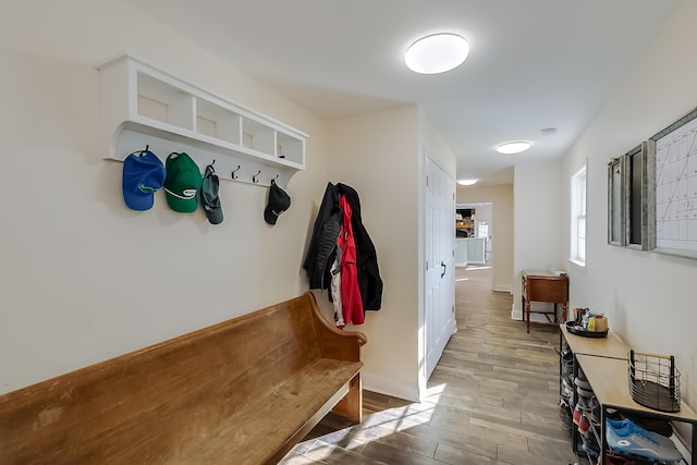 mudroom with hardwood / wood-style floors