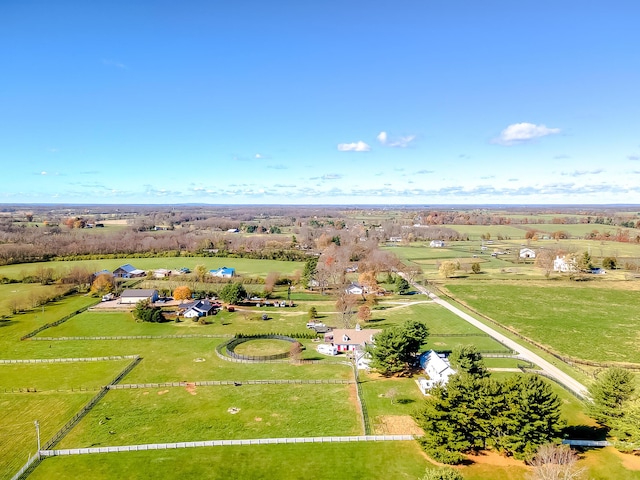 birds eye view of property featuring a rural view